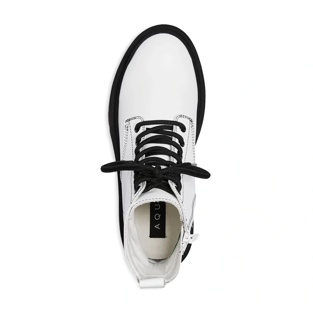 NEW Aqua White Leather Combat Boots - Picture 4 of 9
